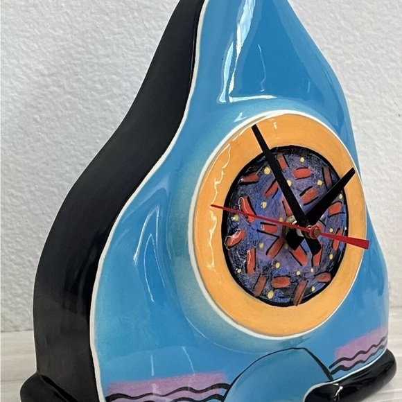 Brendan Adams Pottery Signed Clock Blue Working Triangle New Zealand Porcelain - Picture 3 of 11